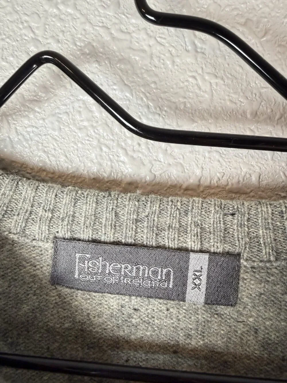 Fisherman Out Of Ireland Sweater Men XXL Gray Flecked Lambswool Knit Elbow Patch